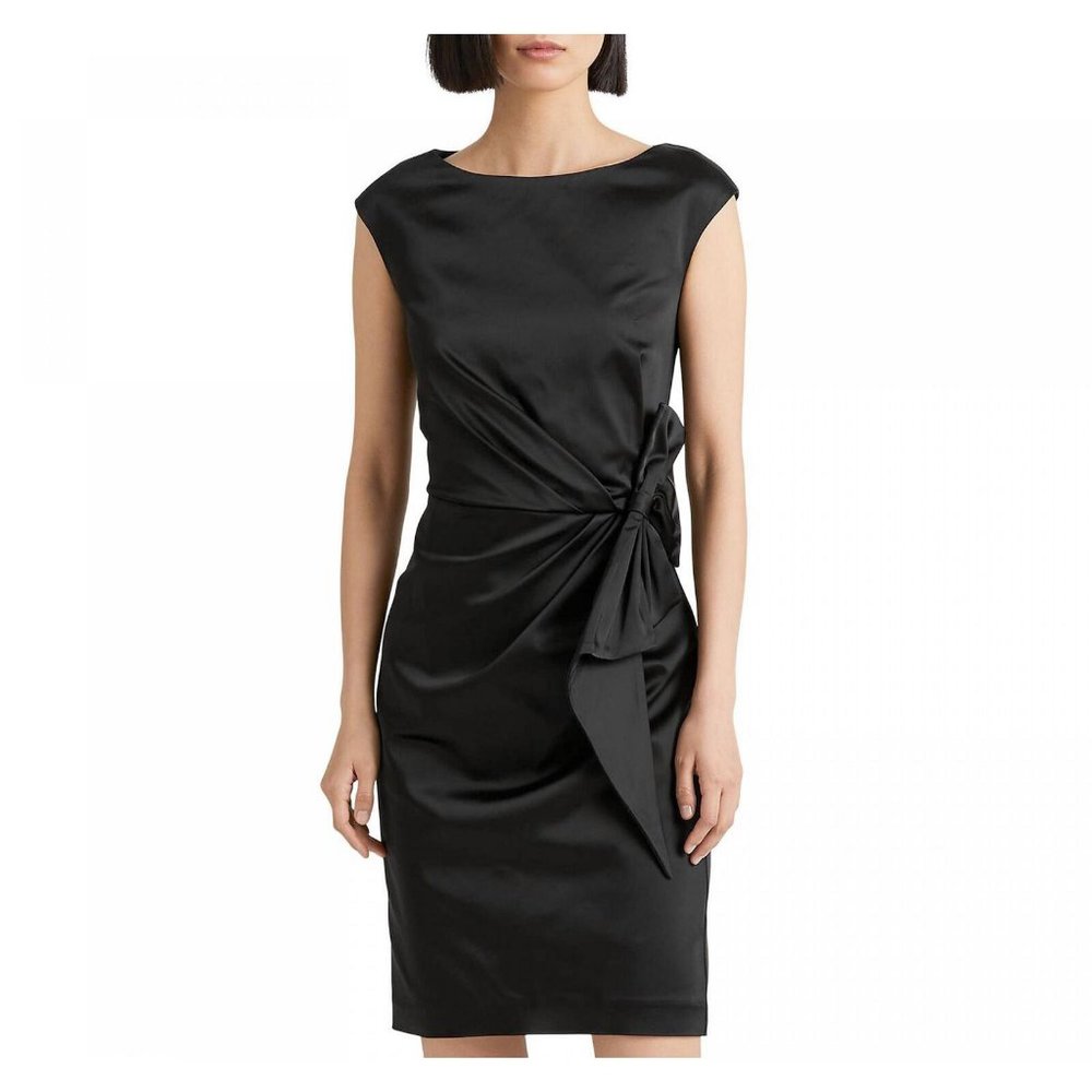 Lauren Ralph Lauren Tie-Waist Charmeuse Cocktail Dress 253881972003 Black 14